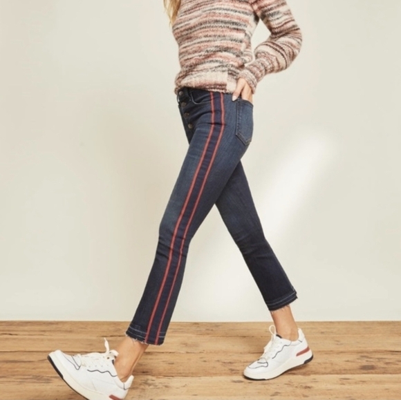 Veronica Beard Carolyn 10" Baby Boot Jeans Navy/Red Leg Stripe Released Hem - 25 - Picture 2 of 15